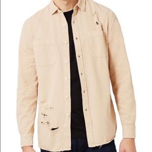 Topman Distressed Twill Shirt Sz S